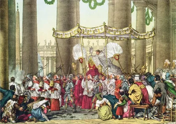 A procissão papal na festa de Corpus Christi, gravada por Francois Alexandre Villain (1798-1884)
